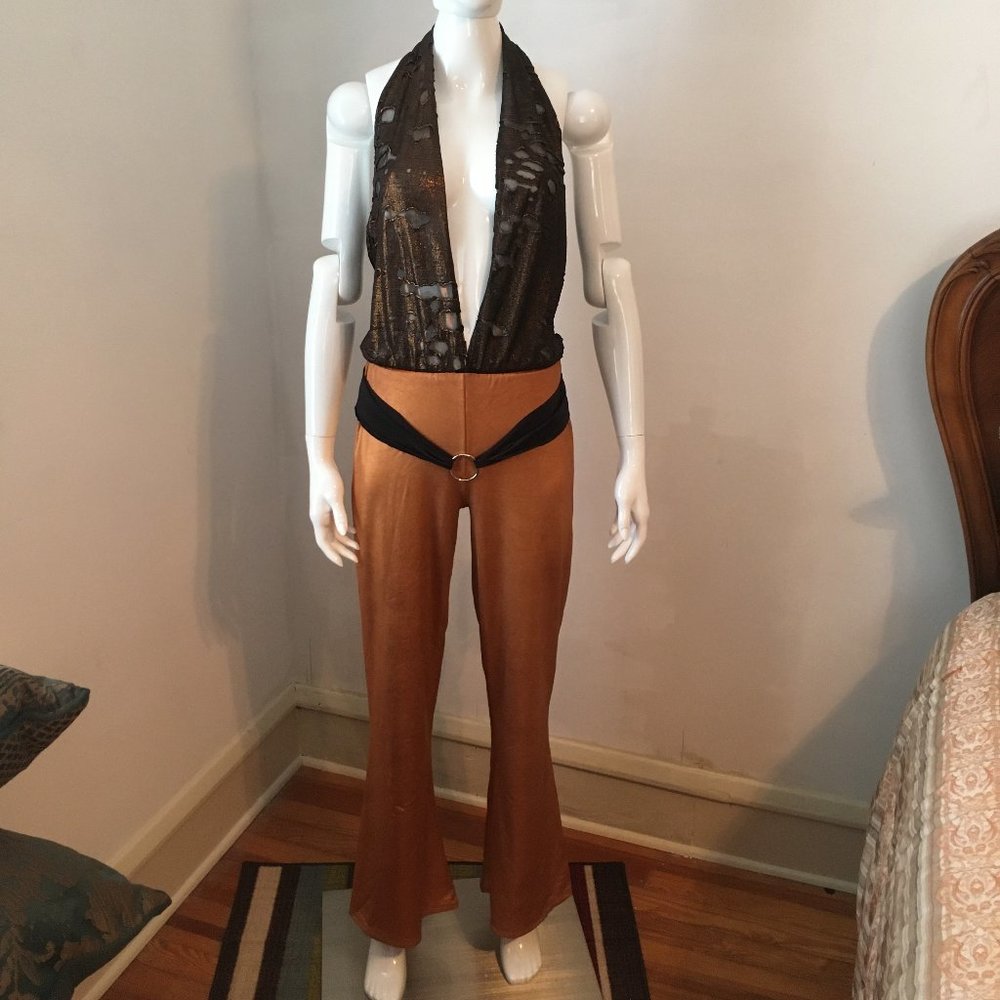 vintage copper metallic spandex dance suit costume